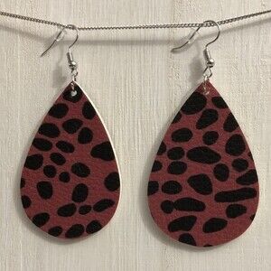 Taupe Animal Print PU Leather Teardrop Earrings